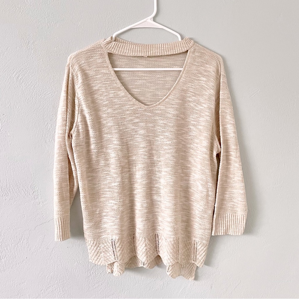Maurice’s Cut Out Keyhole Sweater tan neutral Beige Cream high neck knit Shirt